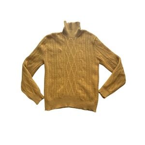 Robert Bruce Cable Knit Turtleneck Sweater Large Yellow Vintage Fisherman Wool